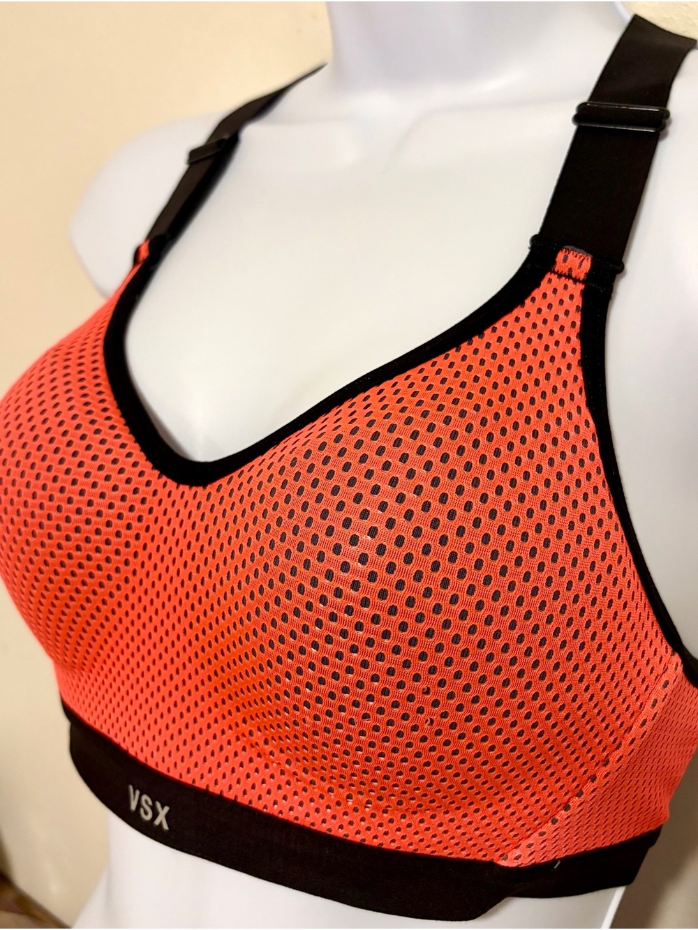 VSX Bright Orange Mesh Sports Bra with Black Trim